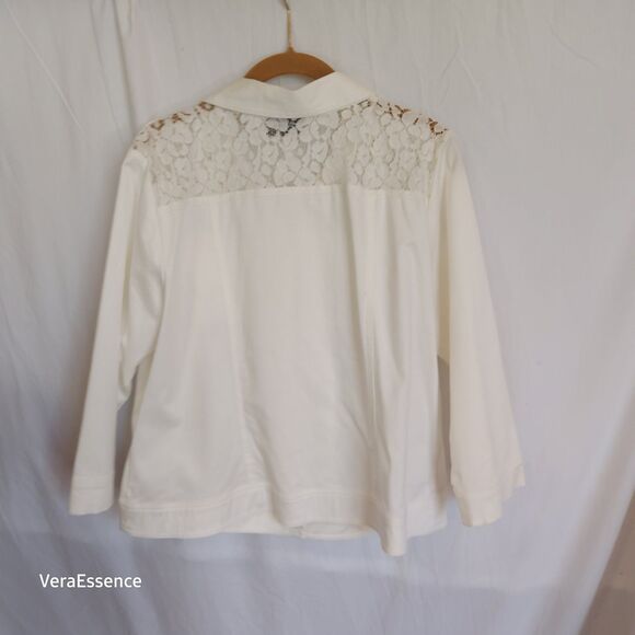 Joan Rivers Button Or Open Front Lace Jacket Blazer White Cotton Blend Medium - Picture 11 of 11
